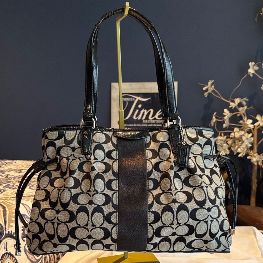 Coach Signature Stripe Drawstring Shoulder Bag